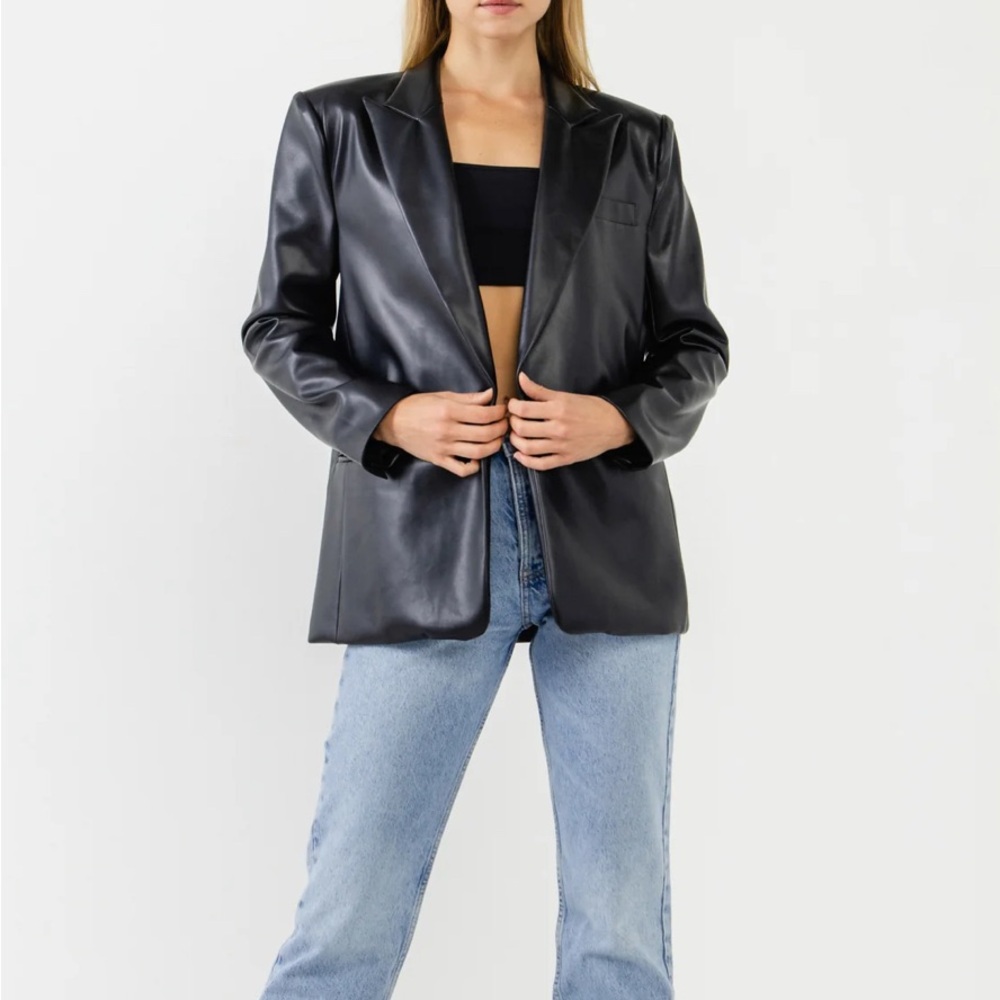 Endless Rose Pu Black Faux Leather Blazer Oversized